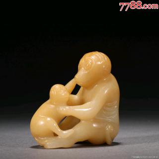 和田玉母子猴摆件a21s23f